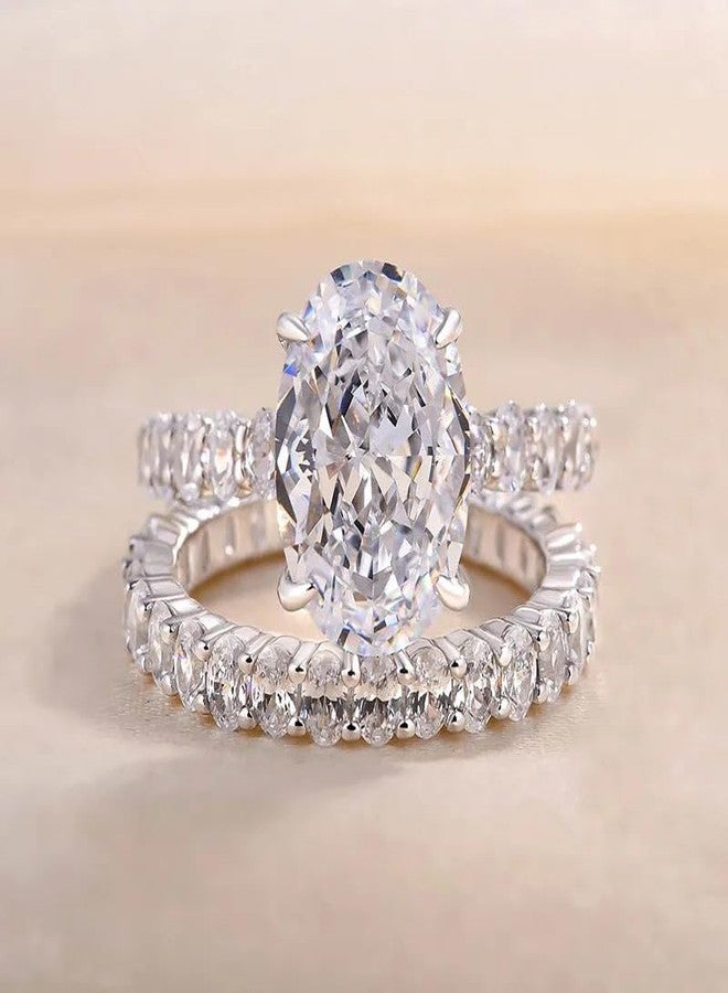 RKKOJJO 925 Sterling Silver Bridal Rings Sets AAA Cubic Zirconia CZ Full Diamond Engagements Rings Wedding 2 Pcs Promise Anniversary White Gold Rings for Women Size 7 - Image 3